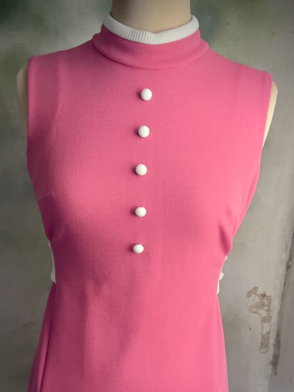 Vintage Pink & White Mod Mini Dress | Belted A-Line 60s/70s